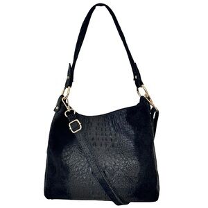 Anna Morellini Dania Shopper Black Cow Leather Crossbody Shoulder Bag Made Italy